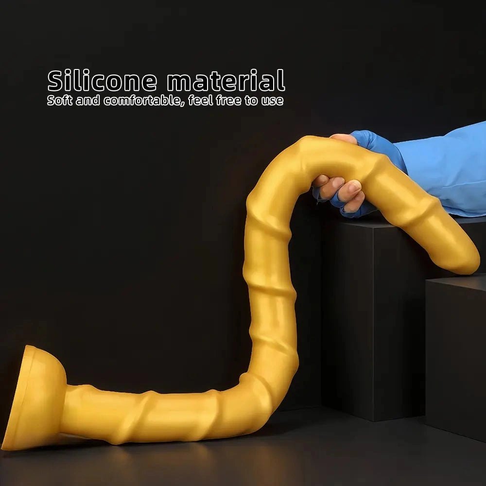 Golden Ribbed Long Dildo - Huge Silicone Dildo