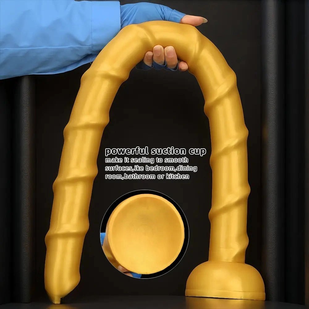 Golden Ribbed Long Dildo - Huge Silicone Dildo