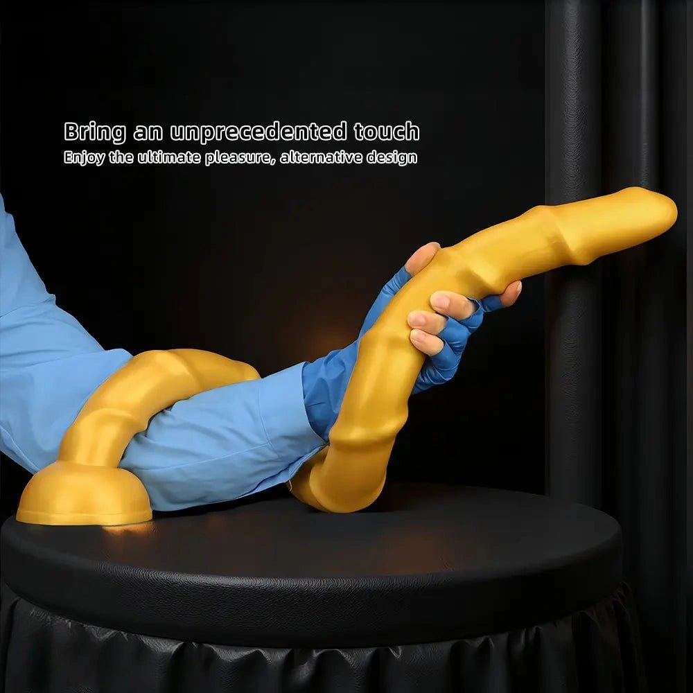 Golden Ribbed Long Dildo - Huge Silicone Dildo