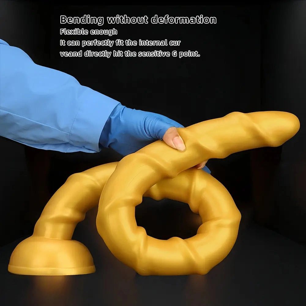 Golden Ribbed Long Dildo - Huge Silicone Dildo