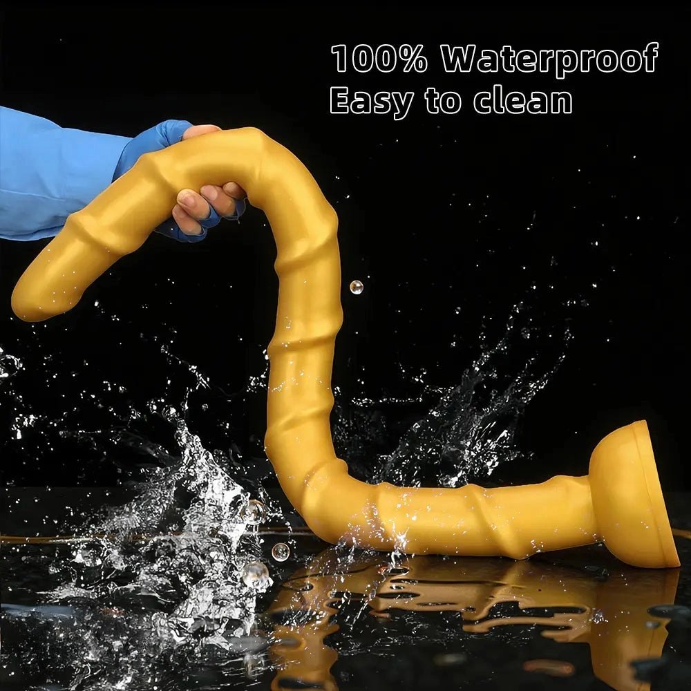 Golden Ribbed Long Dildo - Huge Silicone Dildo