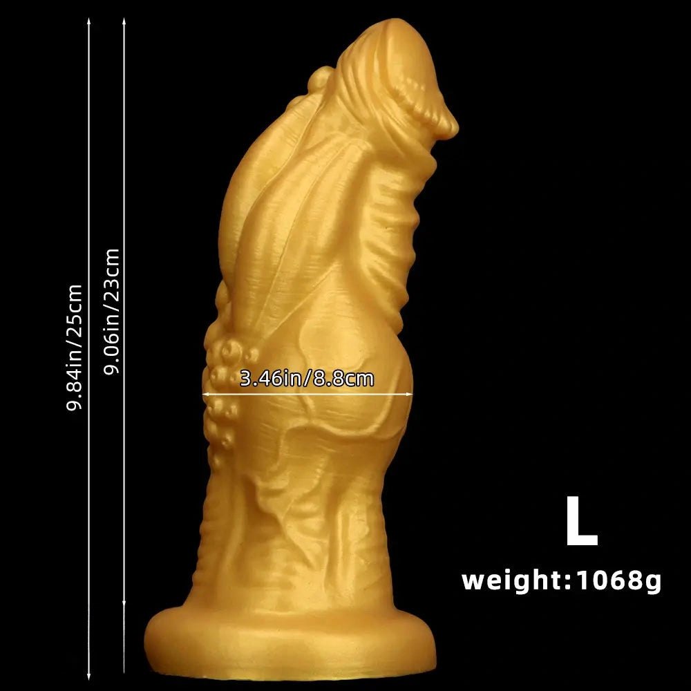 Golden Ribbed Silicone Fantasy Dildo - Curved Dildo