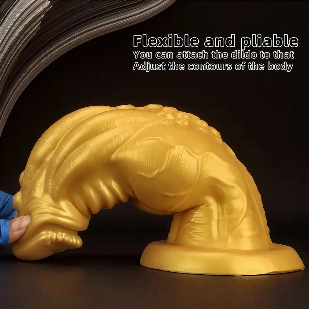 Golden Ribbed Silicone Fantasy Dildo - Curved Dildo
