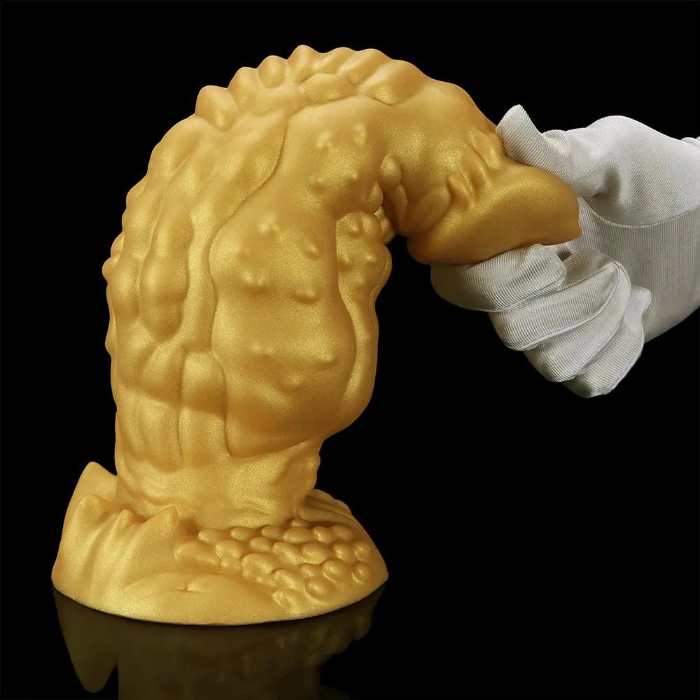 Golden Scaled Monster Girth Dildo - thick silicone monster dildo