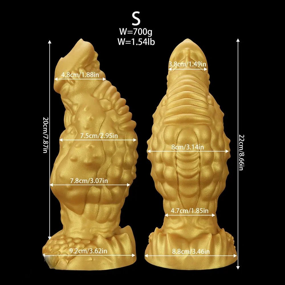 Golden Scaled Monster Girth Dildo - thick silicone monster dildo
