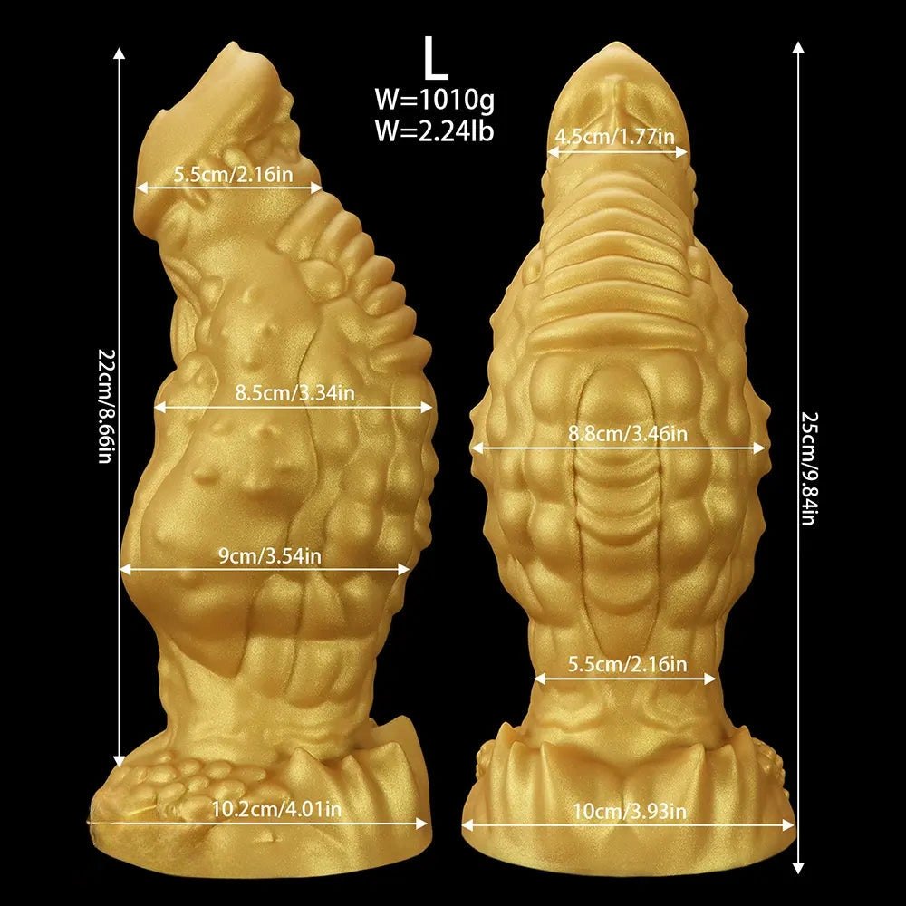 Golden Scaled Monster Girth Dildo - thick silicone monster dildo