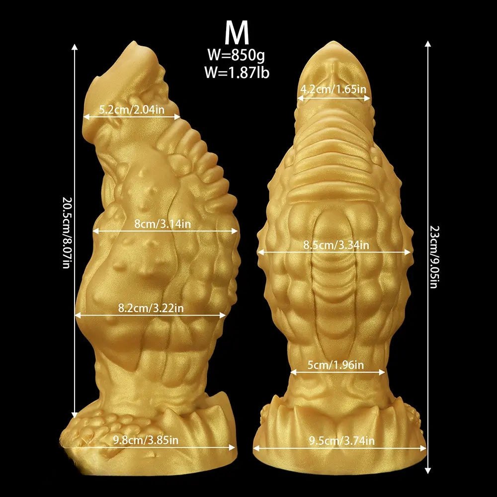 Golden Scaled Monster Girth Dildo - thick silicone monster dildo
