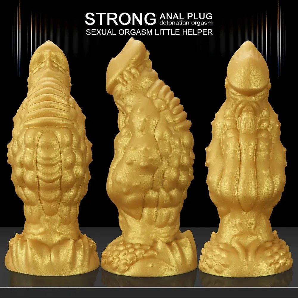 Golden Scaled Monster Girth Dildo - thick silicone monster dildo