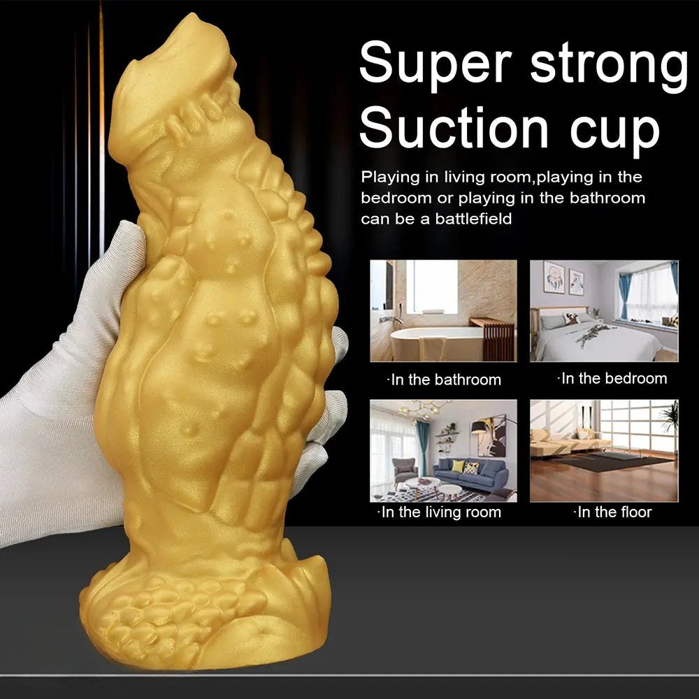Golden Scaled Monster Girth Dildo - thick silicone monster dildo