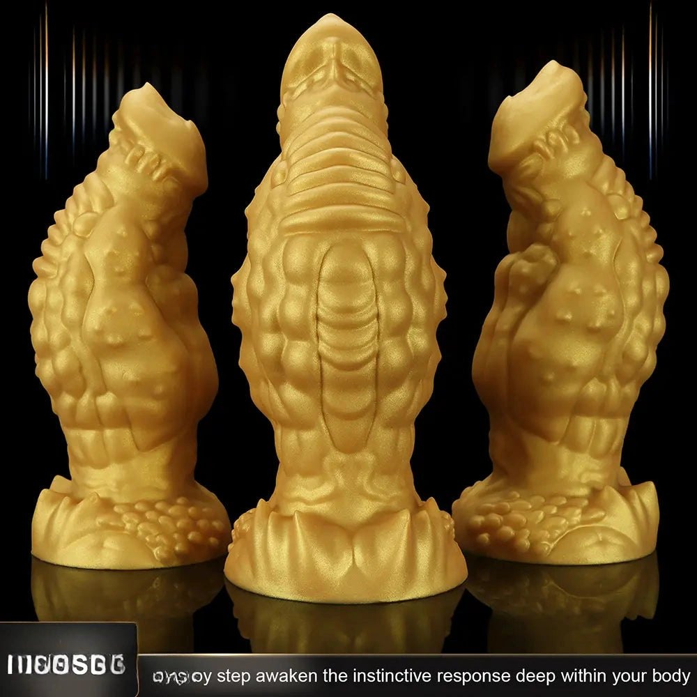 Golden Scaled Monster Girth Dildo - thick silicone monster dildo