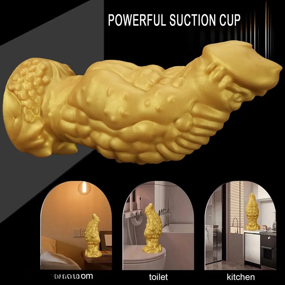 Golden Scaled Monster Girth Dildo - thick silicone monster dildo