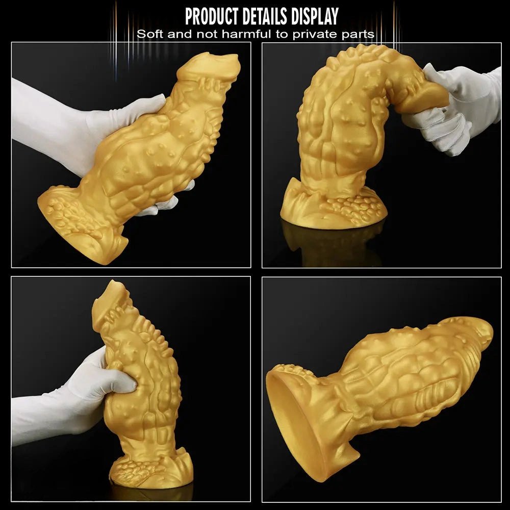 Golden Scaled Monster Girth Dildo - thick silicone monster dildo