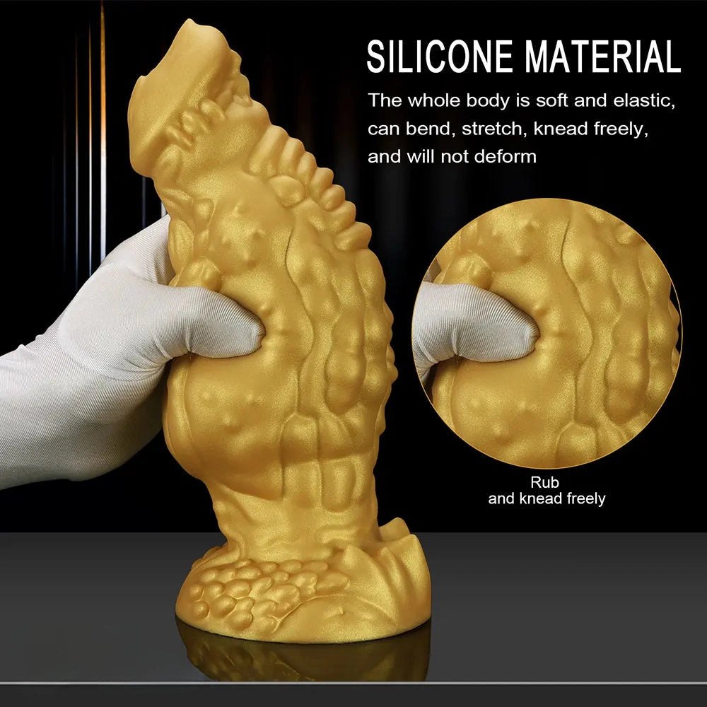 Golden Scaled Monster Girth Dildo - thick silicone monster dildo