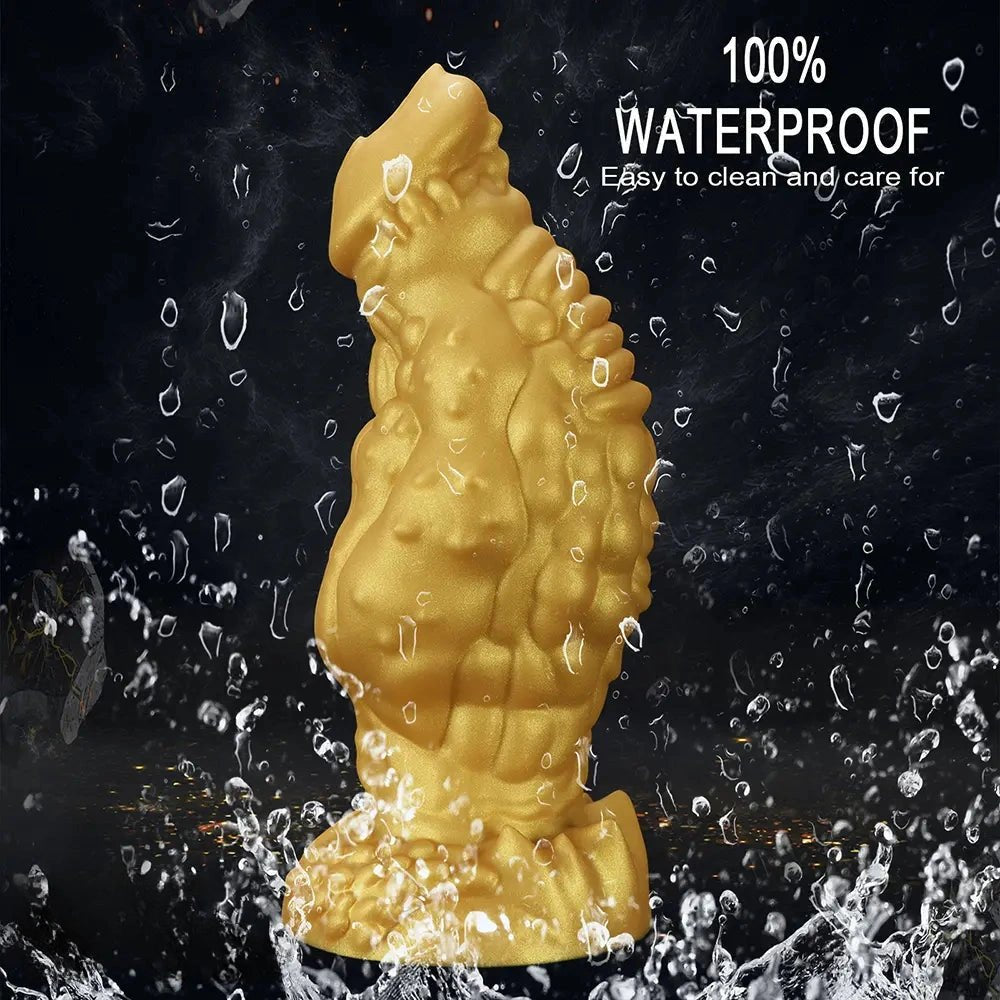 Golden Scaled Monster Girth Dildo - thick silicone monster dildo