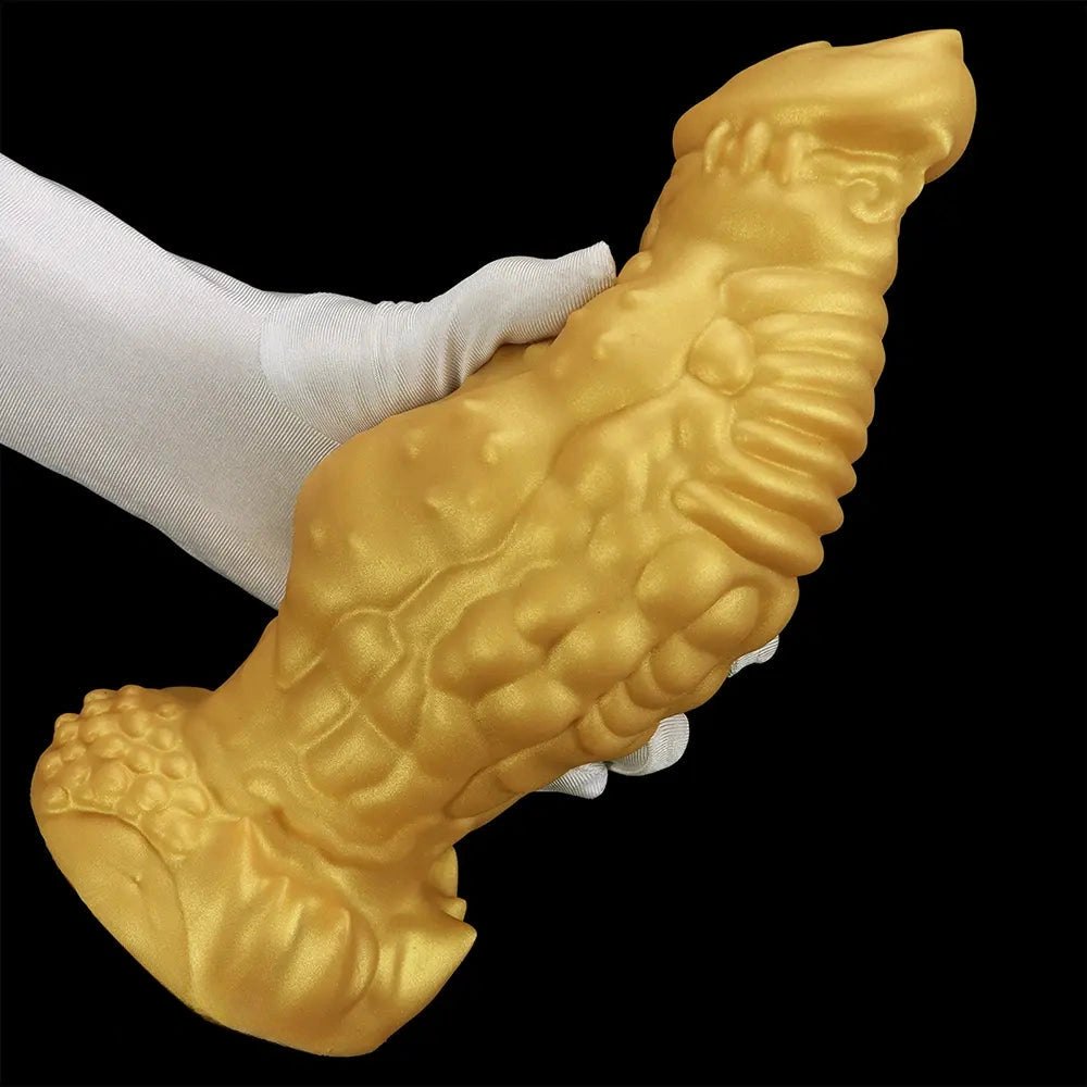 Golden Scaled Monster Girth Dildo - thick silicone monster dildo