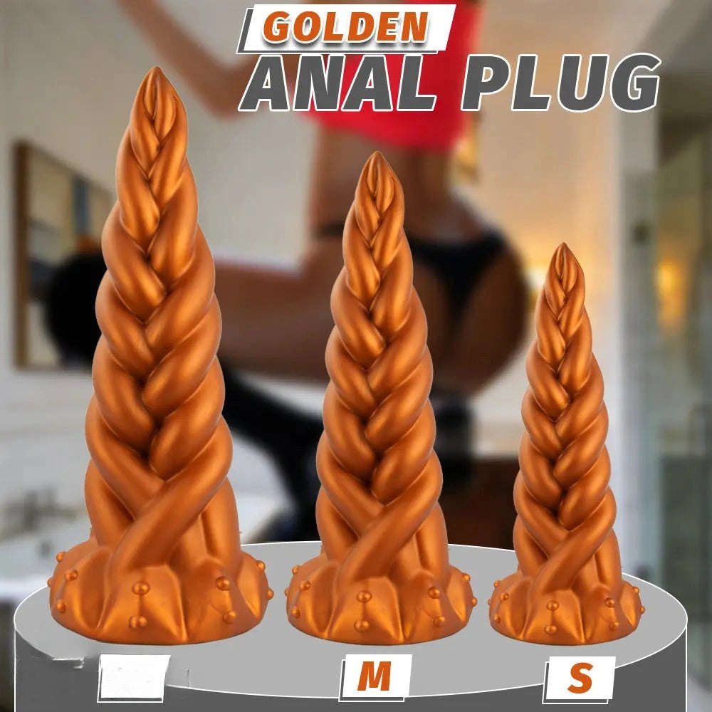 Golden Twist Fantasy Dildo - Silicone Unicorn Horn Dildo