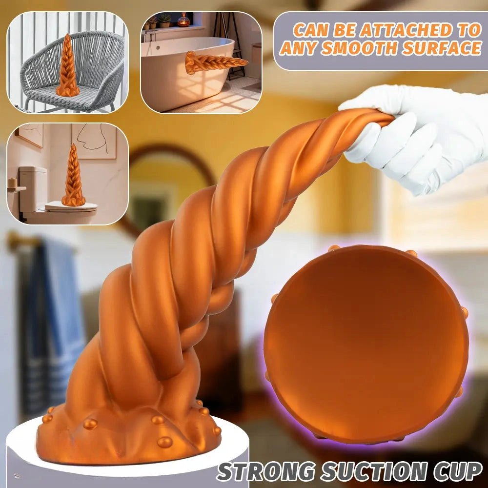Golden Twist Fantasy Dildo - Silicone Unicorn Horn Dildo