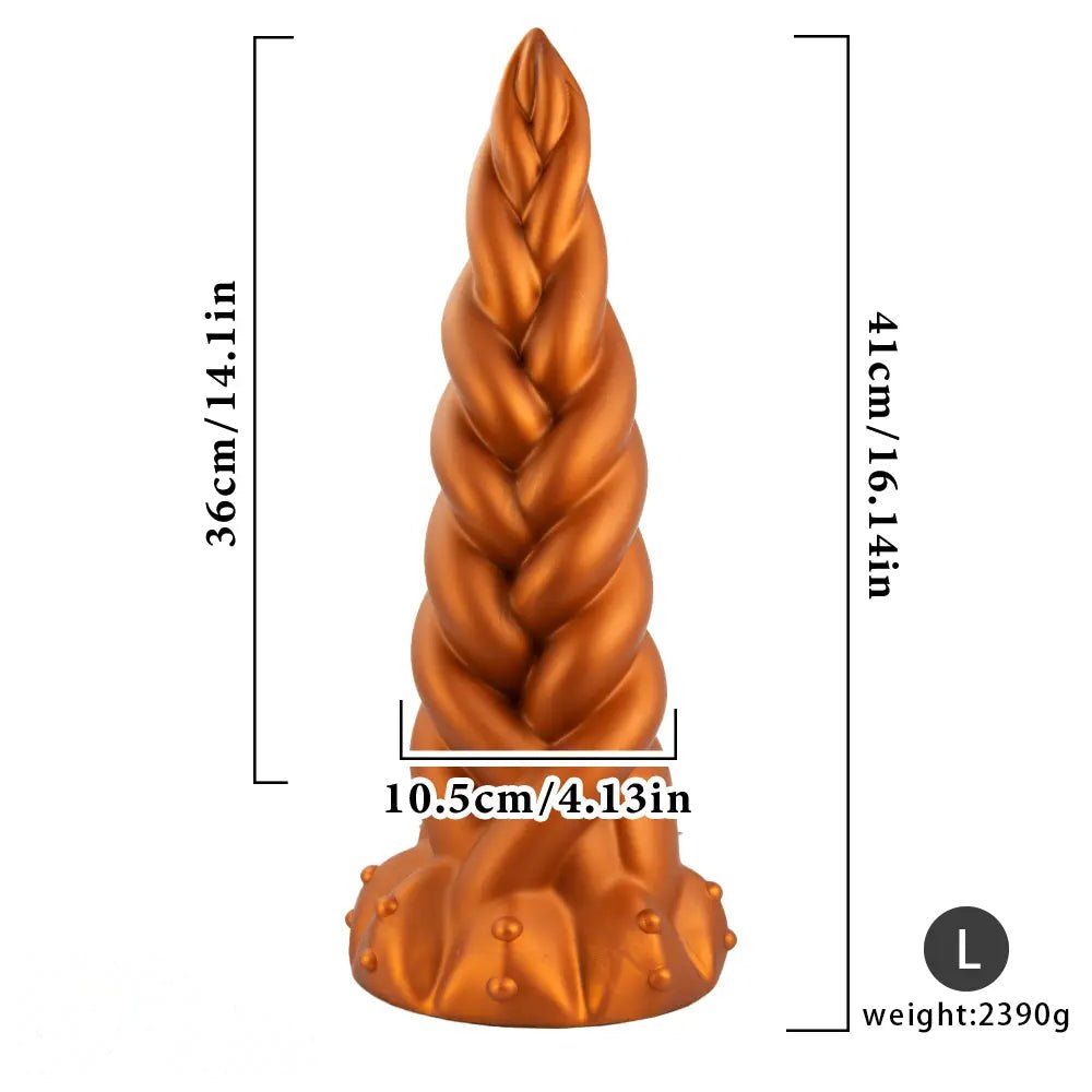 Golden Twist Fantasy Dildo - Silicone Unicorn Horn Dildo