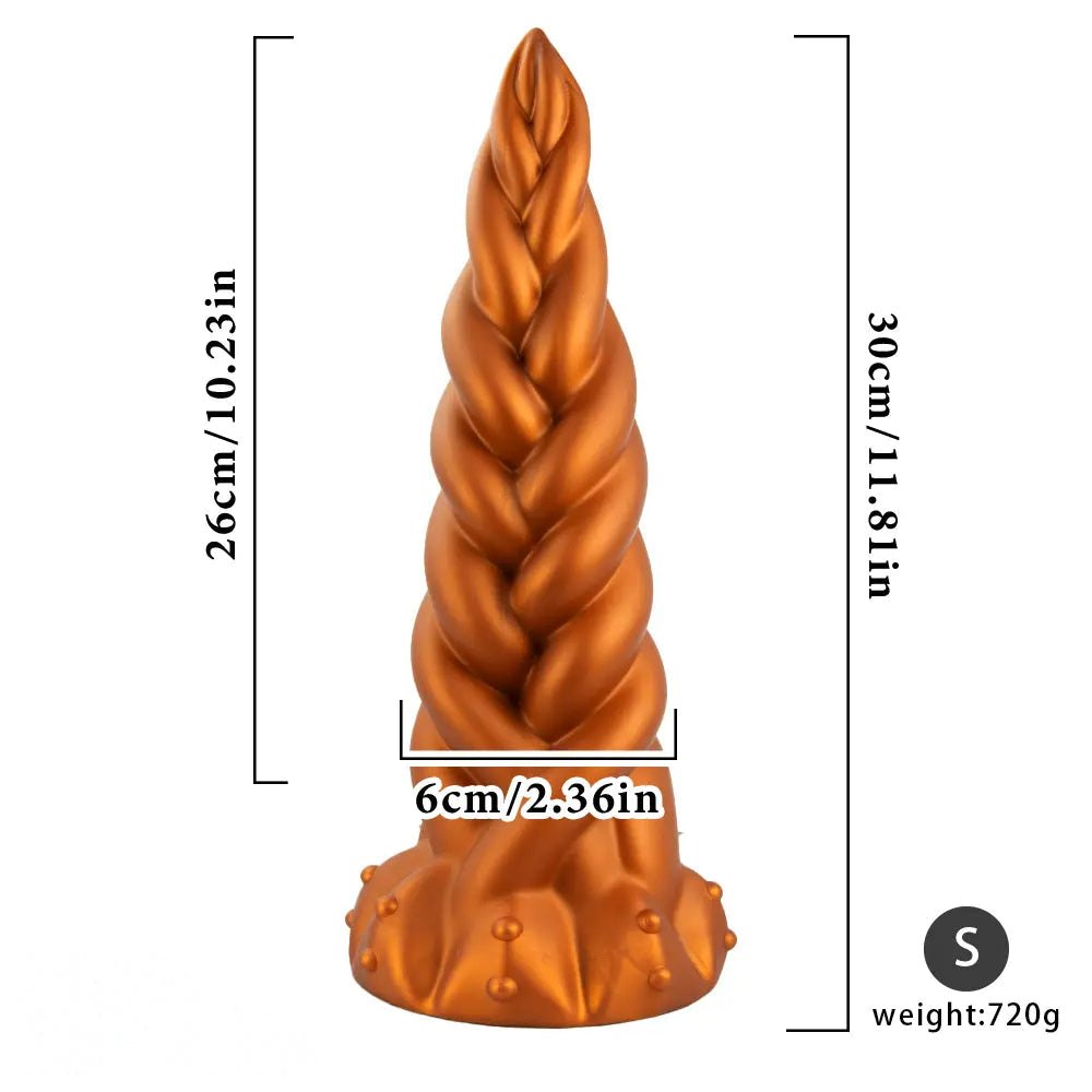 Golden Twist Fantasy Dildo - Silicone Unicorn Horn Dildo