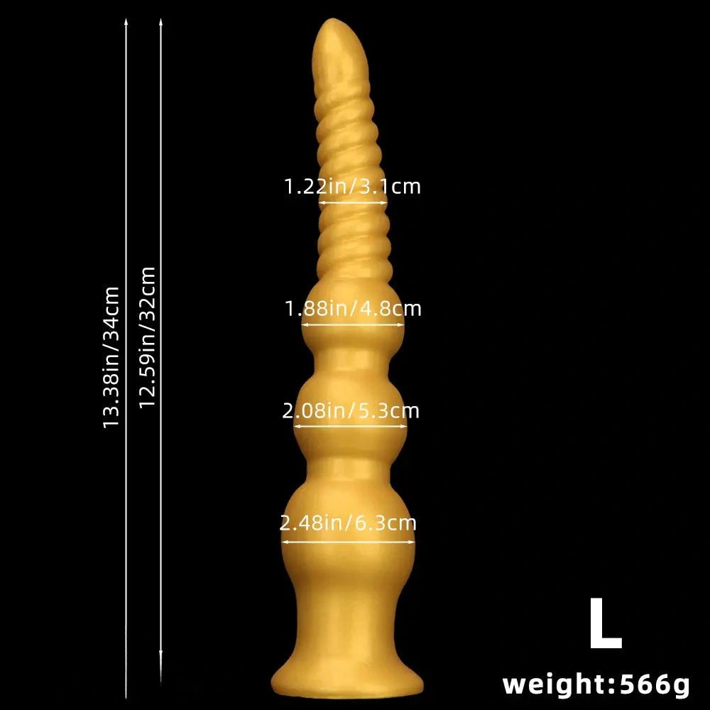 Graduated Gold Anal Dildo - Tapered Ribbed Anal Dildo