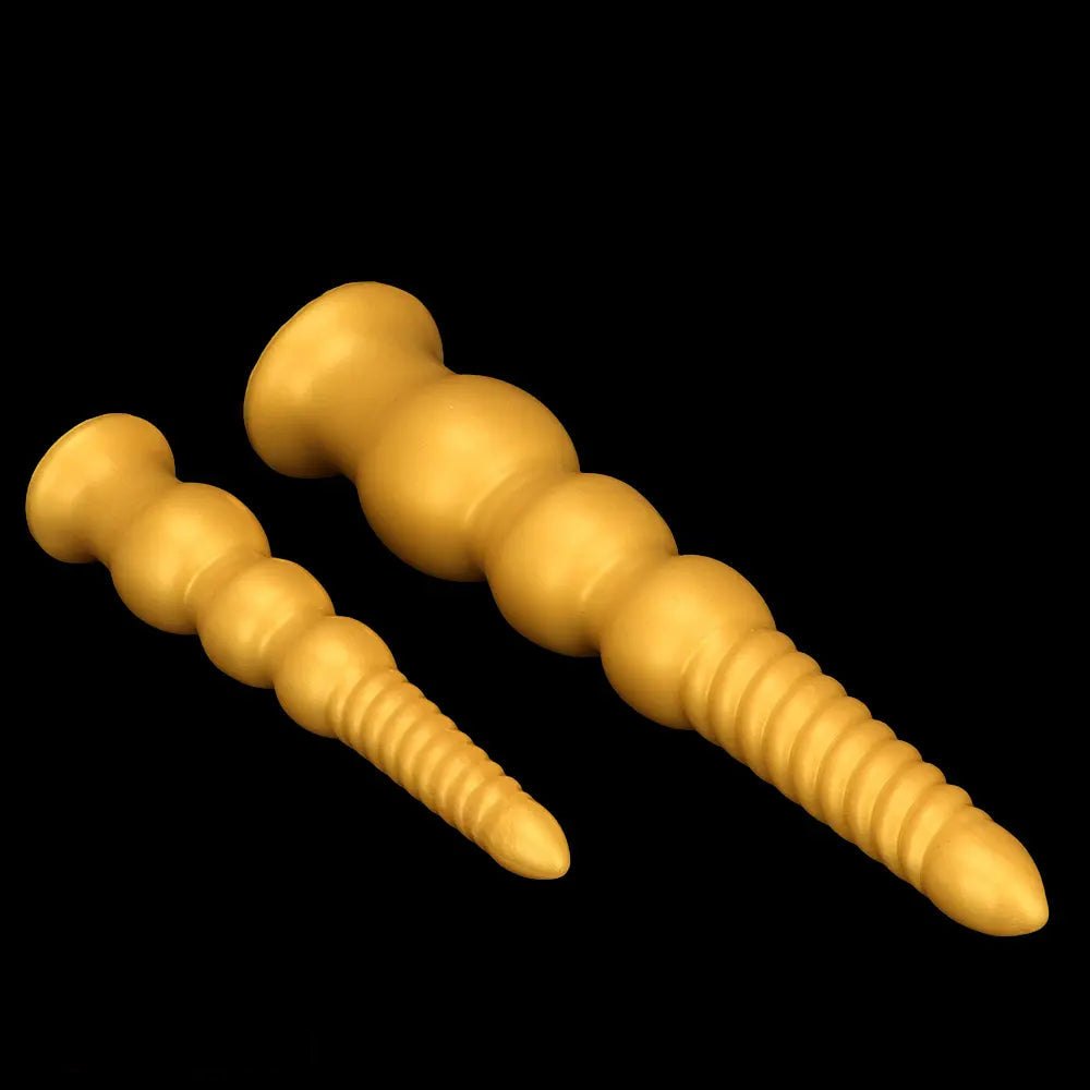 Graduated Gold Anal Dildo - Tapered Ribbed Anal Dildo