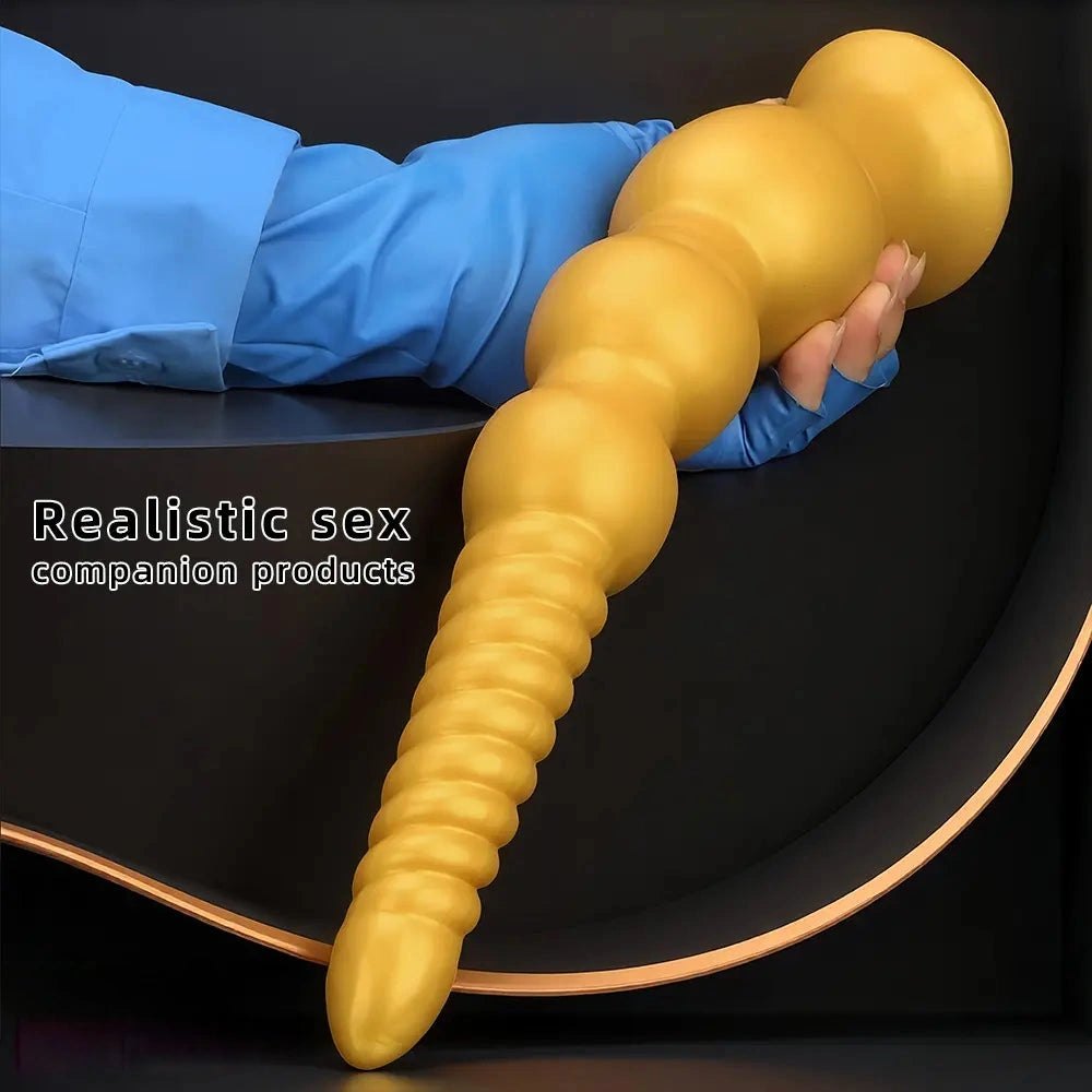Graduated Gold Anal Dildo - Tapered Ribbed Anal Dildo