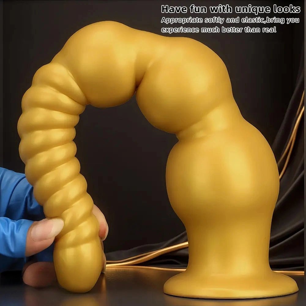 Graduated Gold Anal Dildo - Tapered Ribbed Anal Dildo