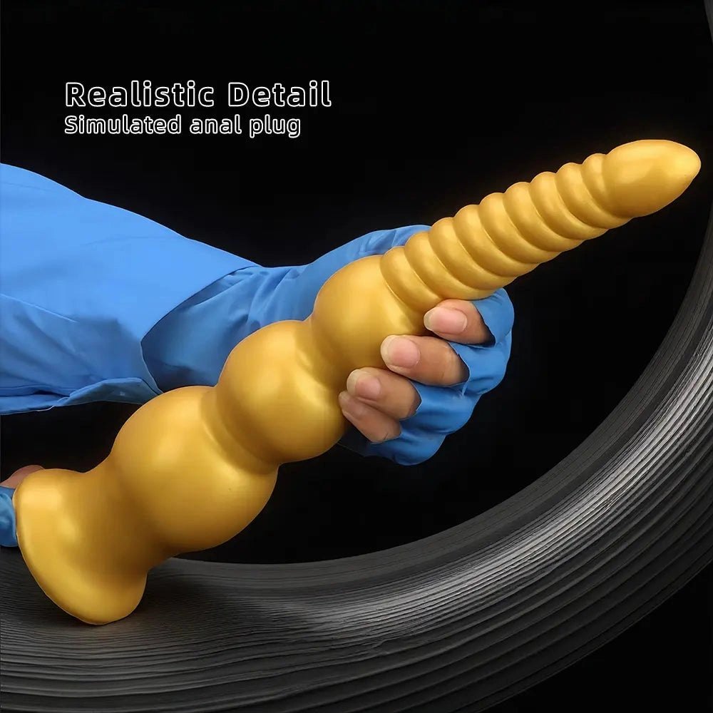 Graduated Gold Anal Dildo - Tapered Ribbed Anal Dildo