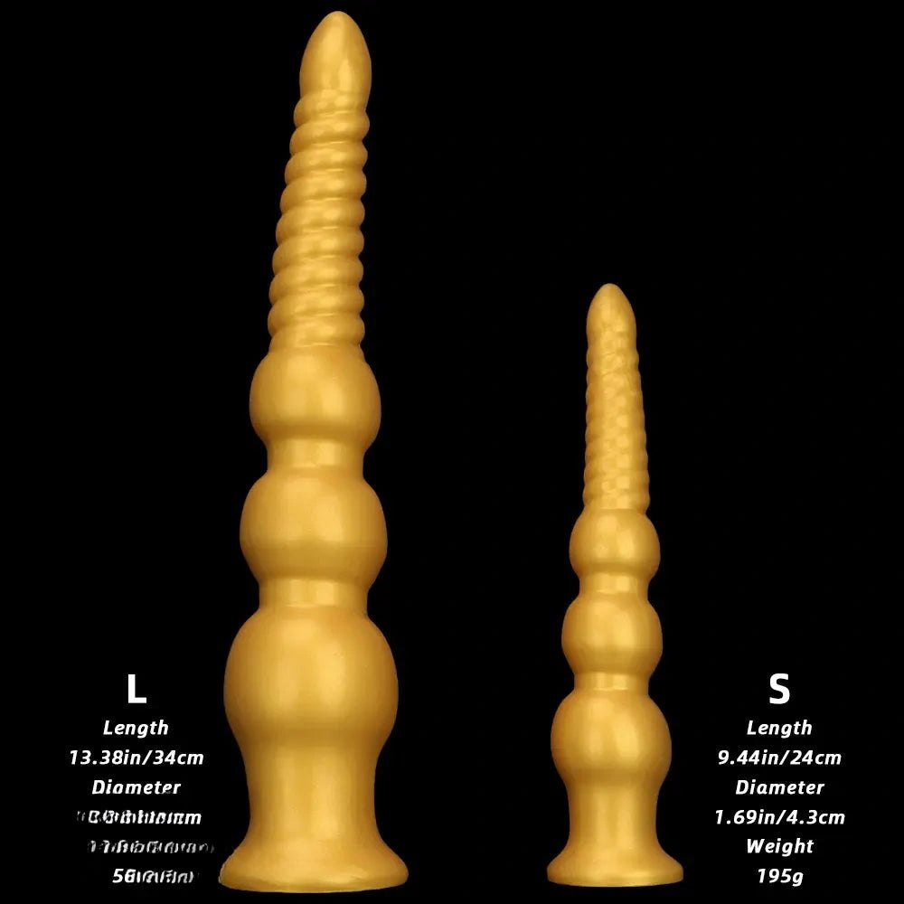 Graduated Gold Anal Dildo - Tapered Ribbed Anal Dildo