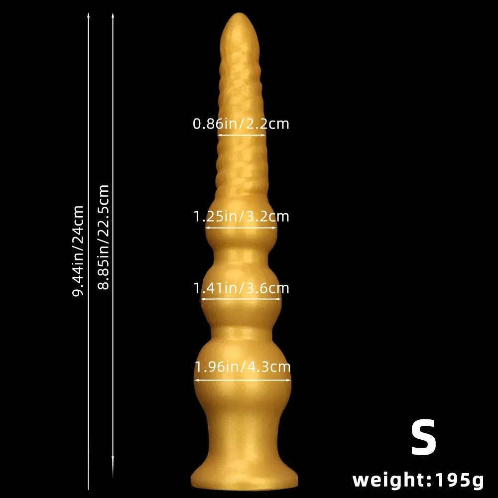 Graduated Gold Anal Dildo - Tapered Ribbed Anal Dildo