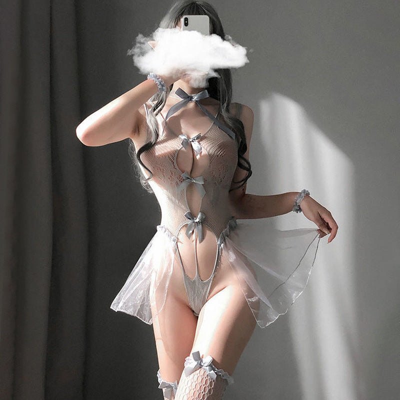 Gray Fishnet Maid Costume - See-Through Maid Lingerie