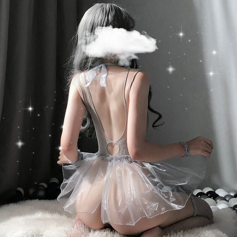 Gray Fishnet Maid Costume - See-Through Maid Lingerie