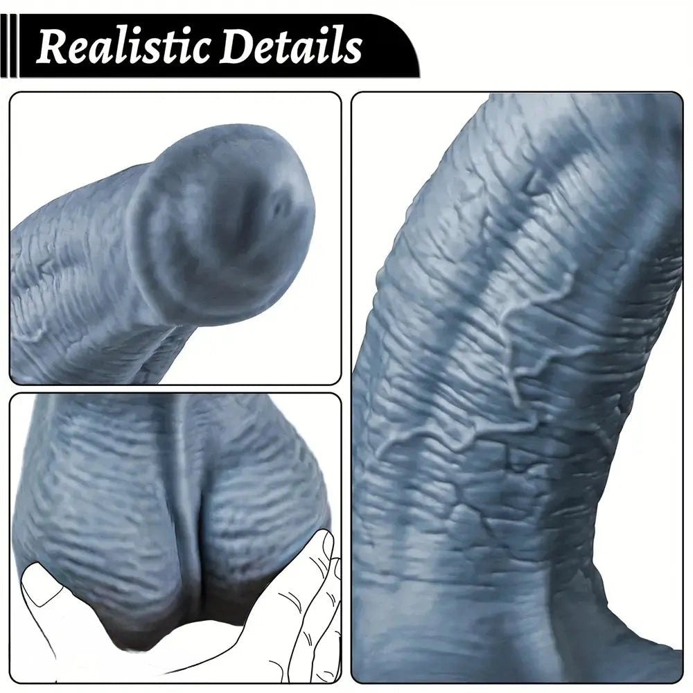 11in Gray Silicone Realistic Dildo - Thick Insertable Dildo