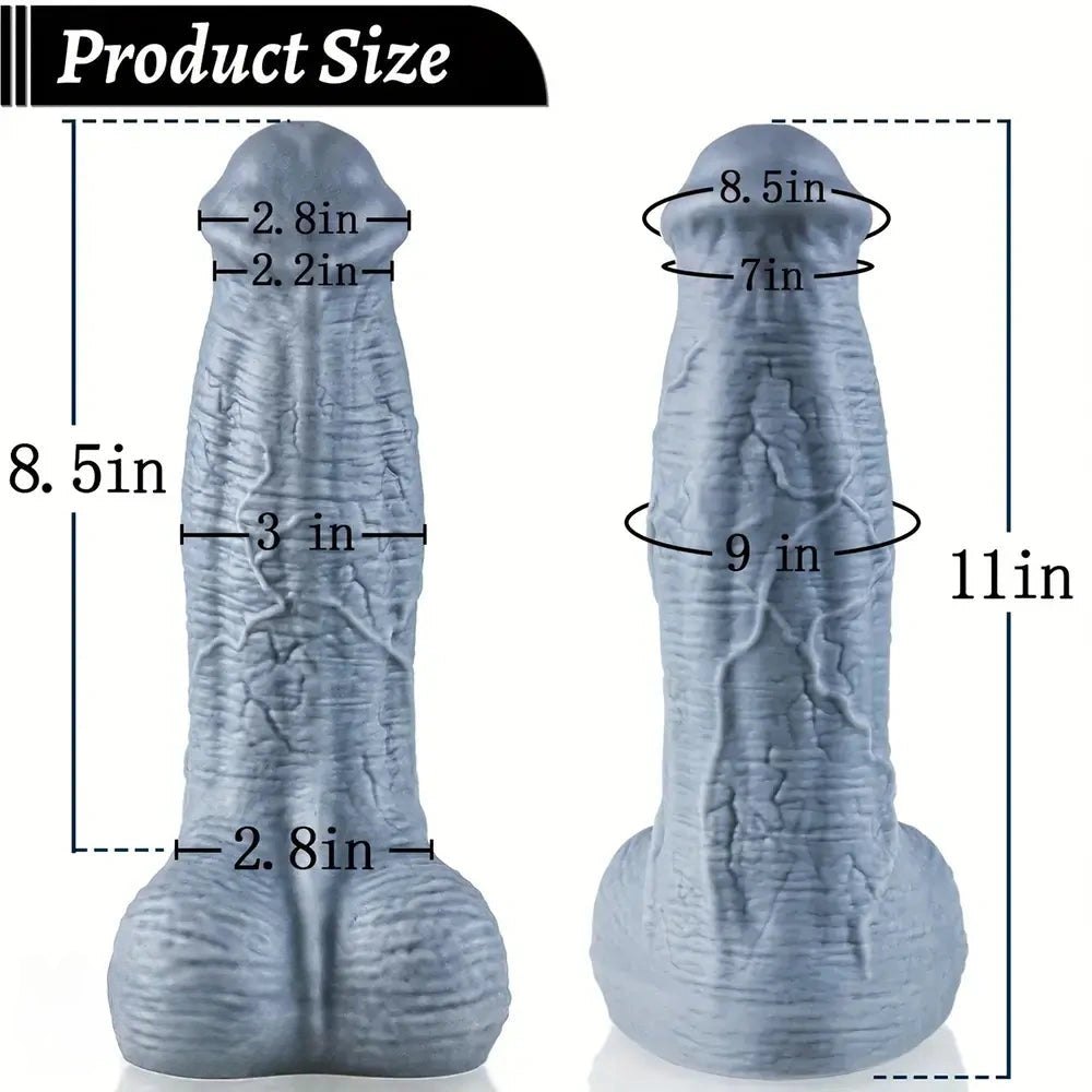 11in Gray Silicone Realistic Dildo - Thick Insertable Dildo