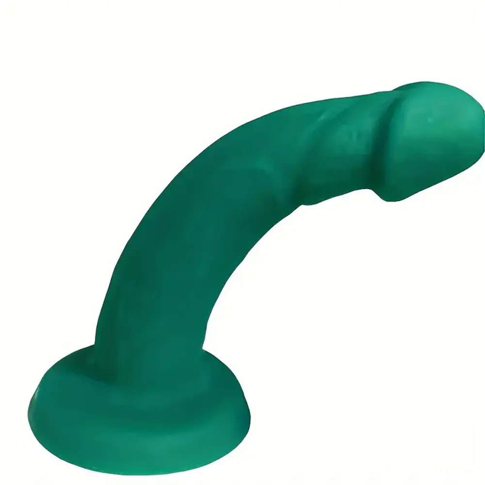 Green Silicone Curved Dildo - Green Silicone Suction Cup Dildo