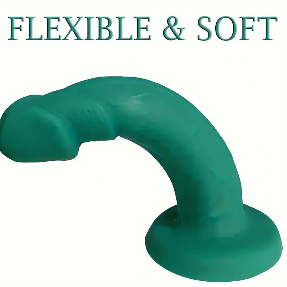 Green Silicone Curved Dildo - Green Silicone Suction Cup Dildo