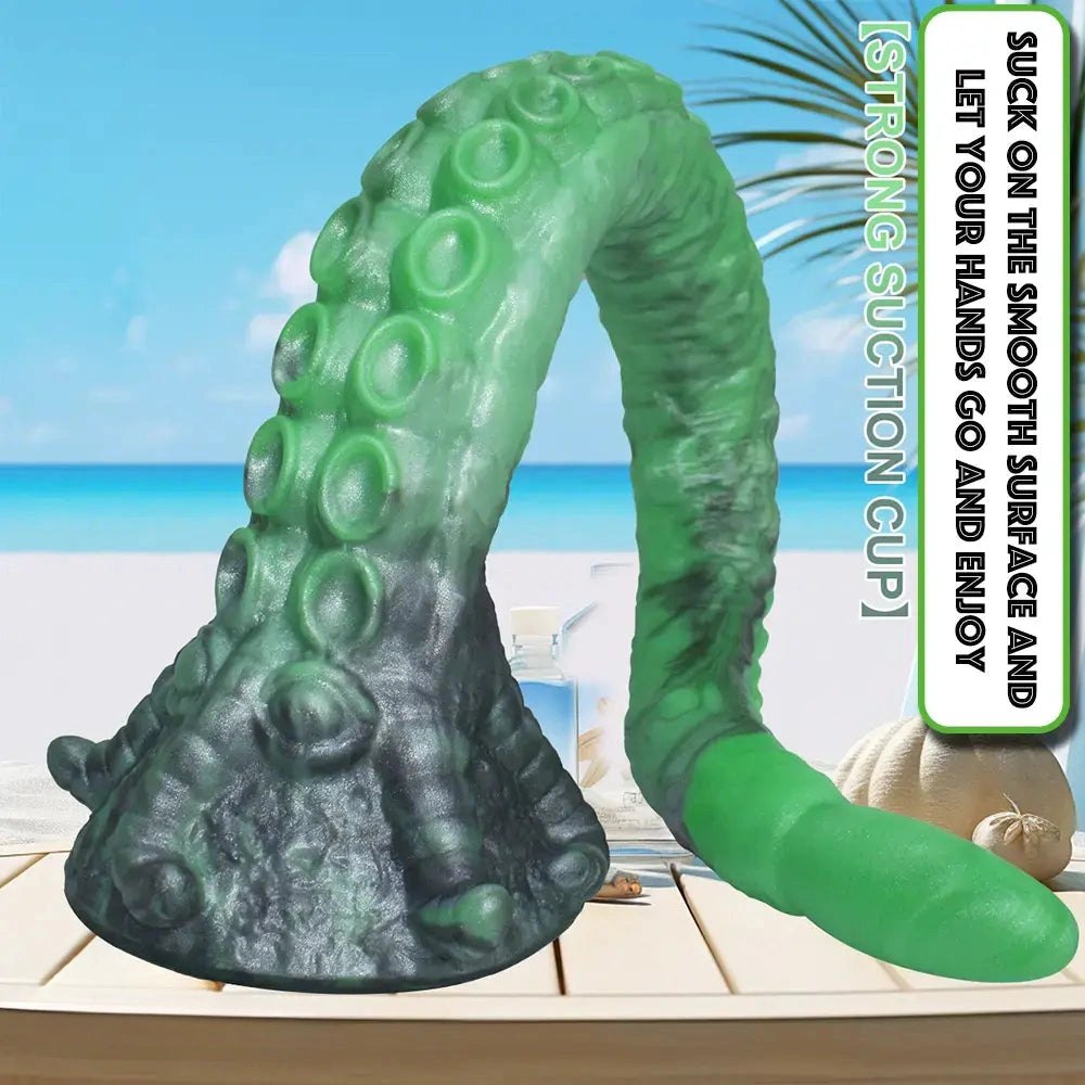 Green Tentacle Fantasy Dildo 15.16 in - Ridged Tentacle Dildo