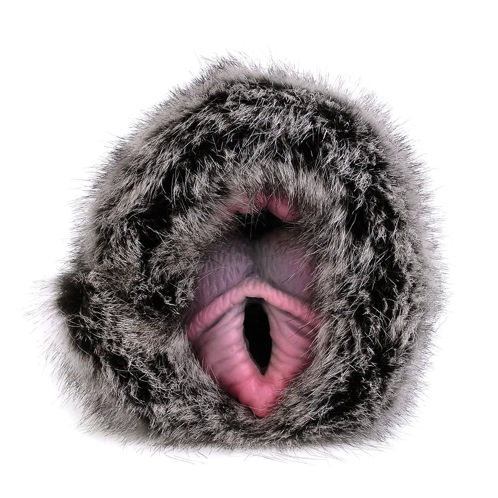 Grey Leopard Furry Masturbator - Dual Ribbed Entry Stroker