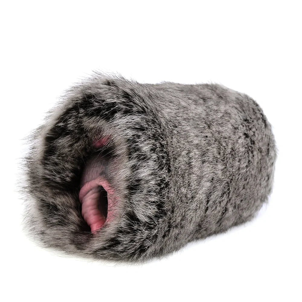 Grey Leopard Furry Masturbator - Dual Ribbed Entry Stroker