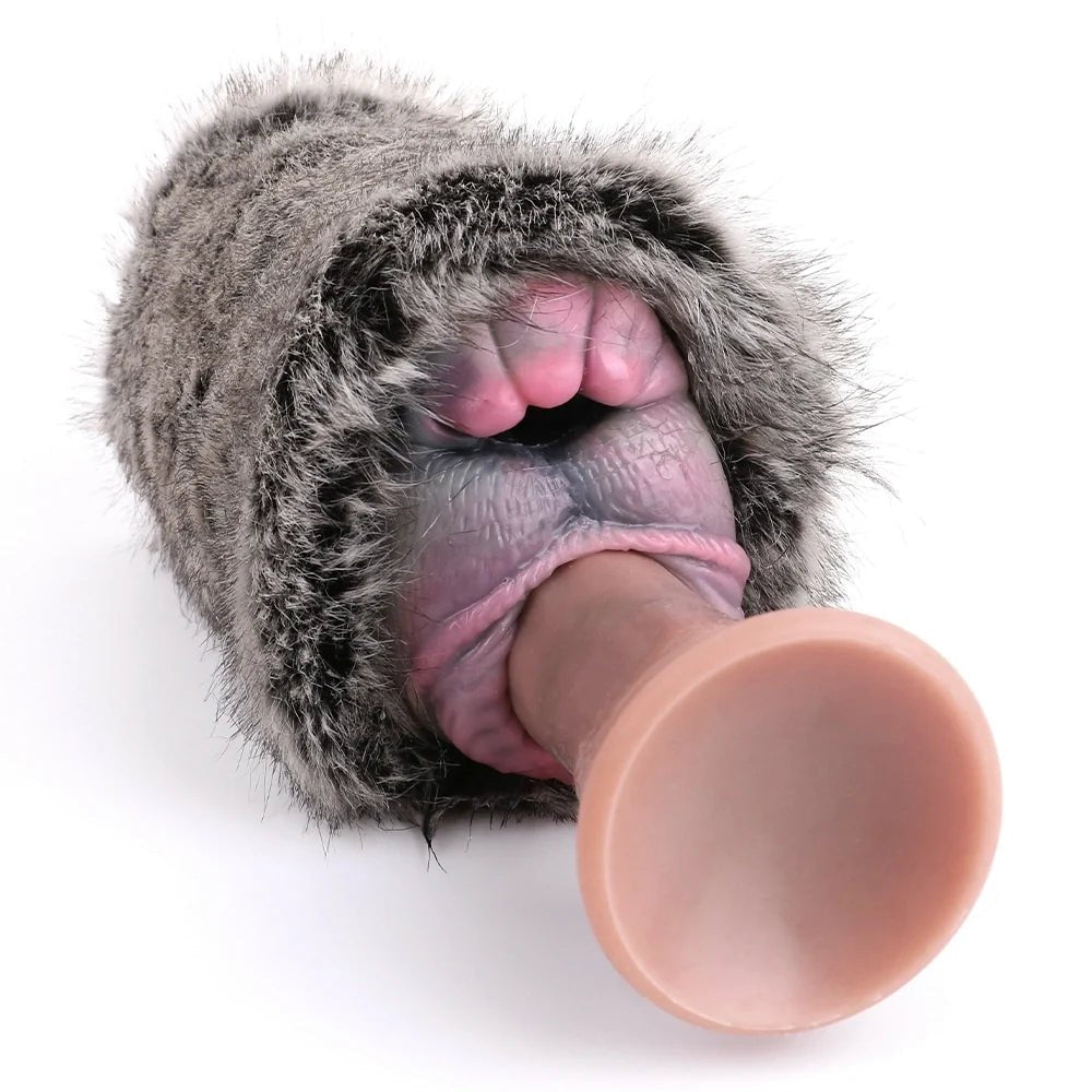 Grey Leopard Furry Masturbator - Dual Ribbed Entry Stroker