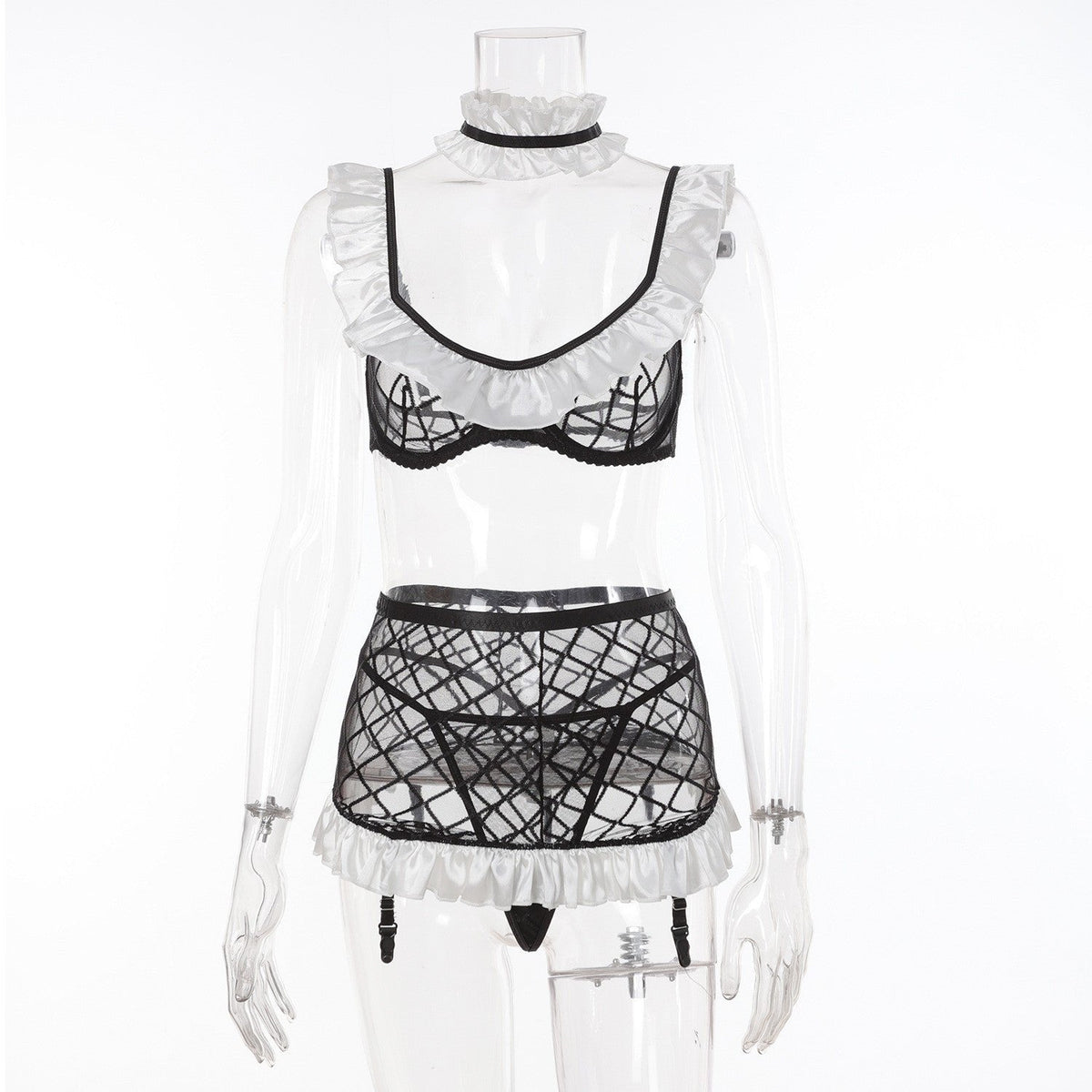 Grid Mesh Maid Roleplay Set - Sexy Maid Lingerie Costume