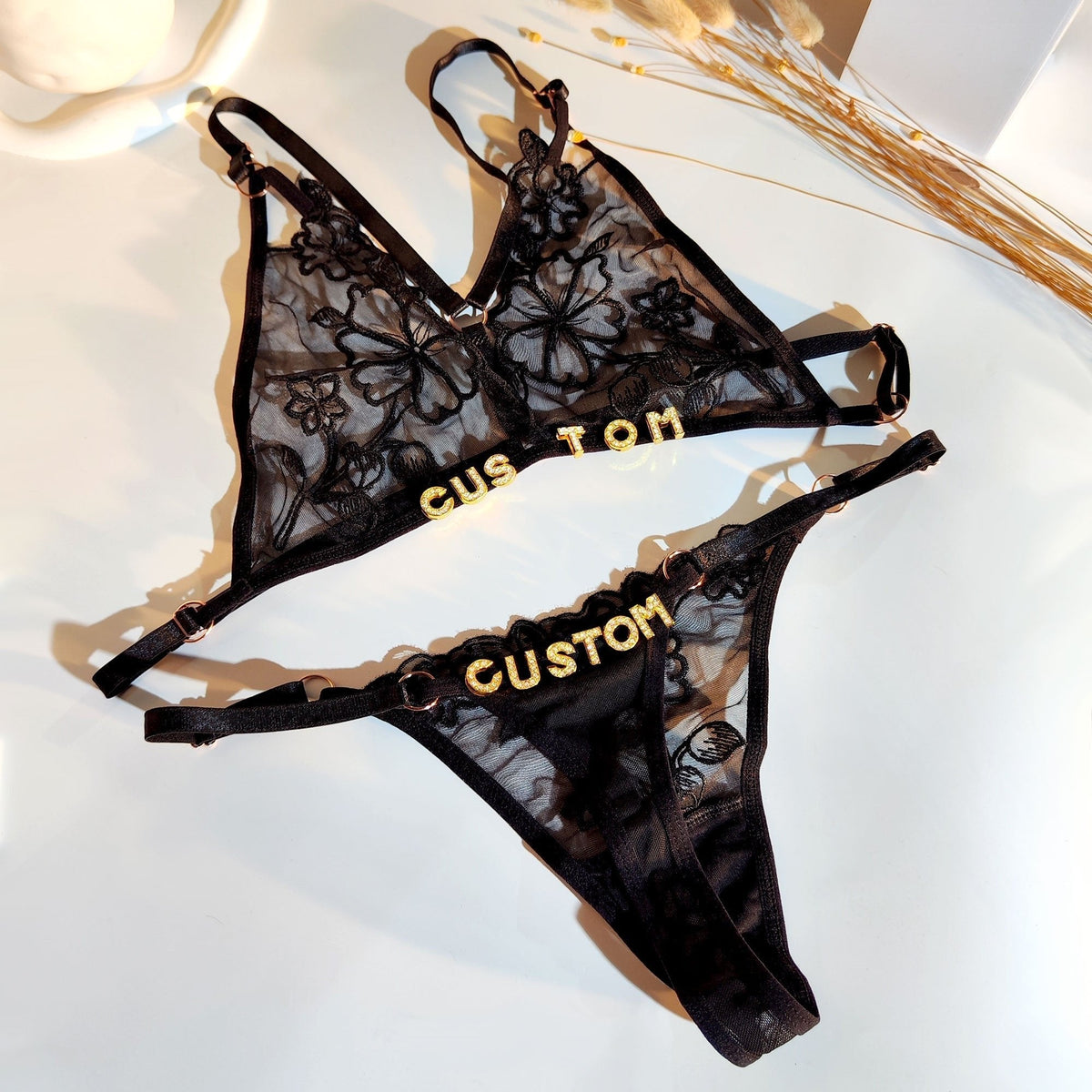 Halter Embroidered Lace Bra Set - Lingerie Set for Women