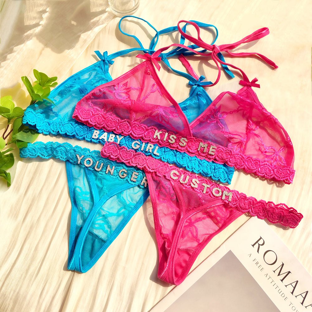 Halter Embroidered Lace Bra Set - Lingerie Set for Women