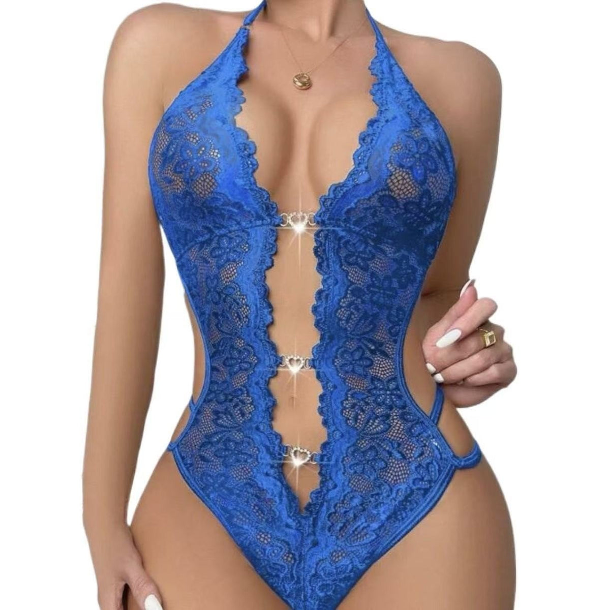 Halter Rhinestone Slim Teddy - Lingerie Bodysuit for Women