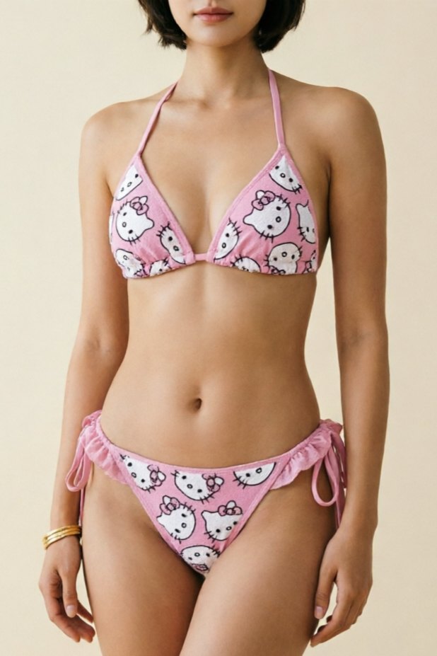 Halter Tie Triangle Print Bikini - Sexy Lingerie Dress