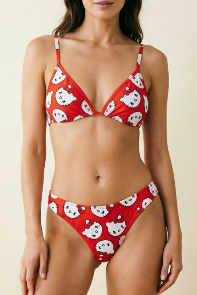 Halter Tie Triangle Print Bikini - Sexy Lingerie Dress