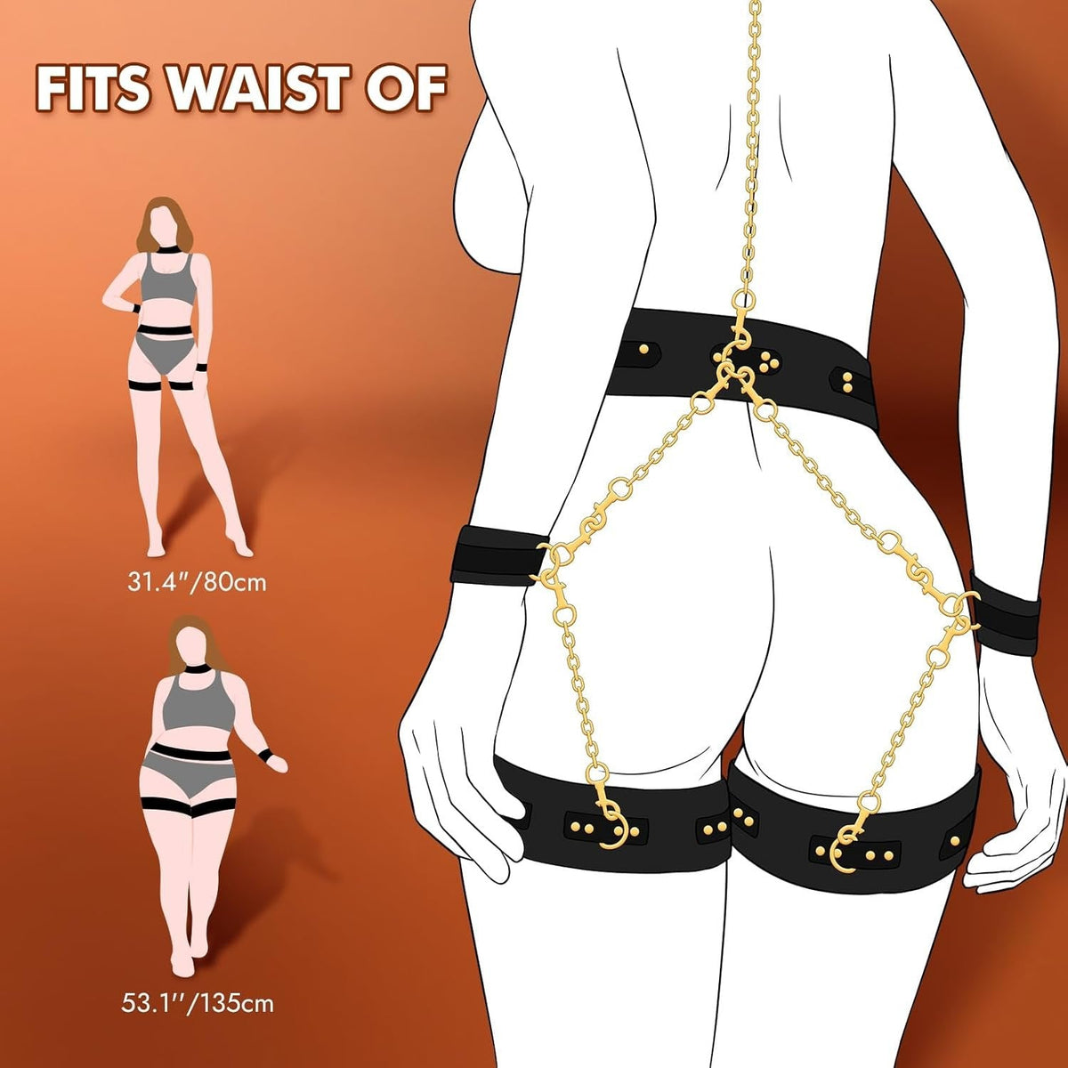 Handcuffs and Legcuffs Chain Kit - leather bondage restraint kit