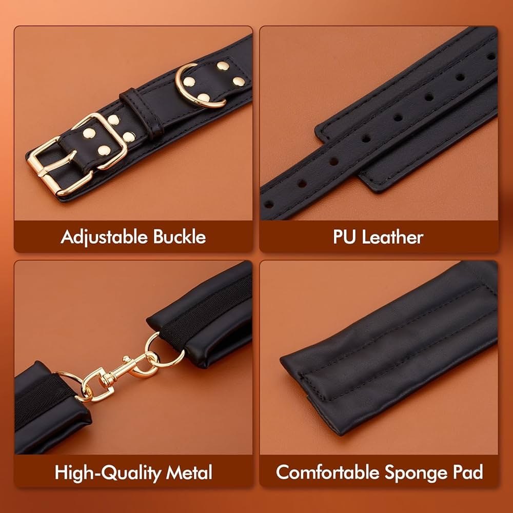 Handcuffs and Legcuffs Chain Kit - leather bondage restraint kit