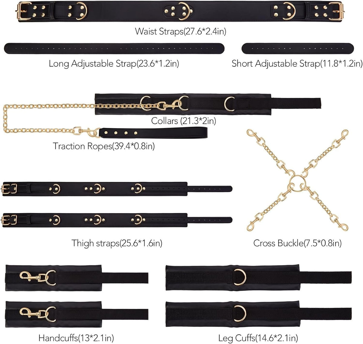 Handcuffs and Legcuffs Chain Kit - leather bondage restraint kit