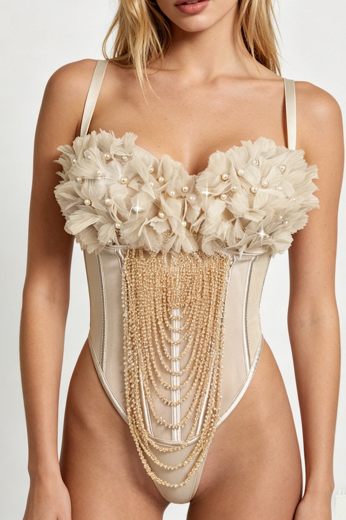 Flower Tassel Backless Corset - Lingerie Bodysuit for Women